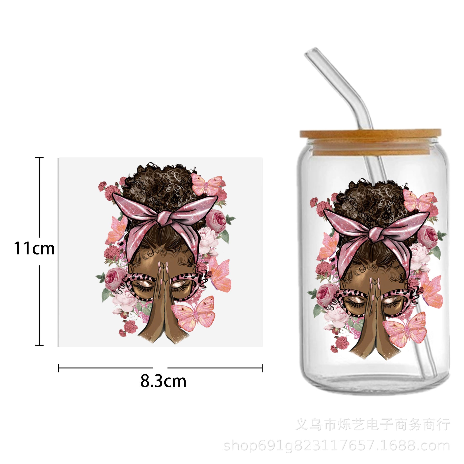 Wholesale Black Girl Series UV DTF Transfer Crystal Cup Sticker